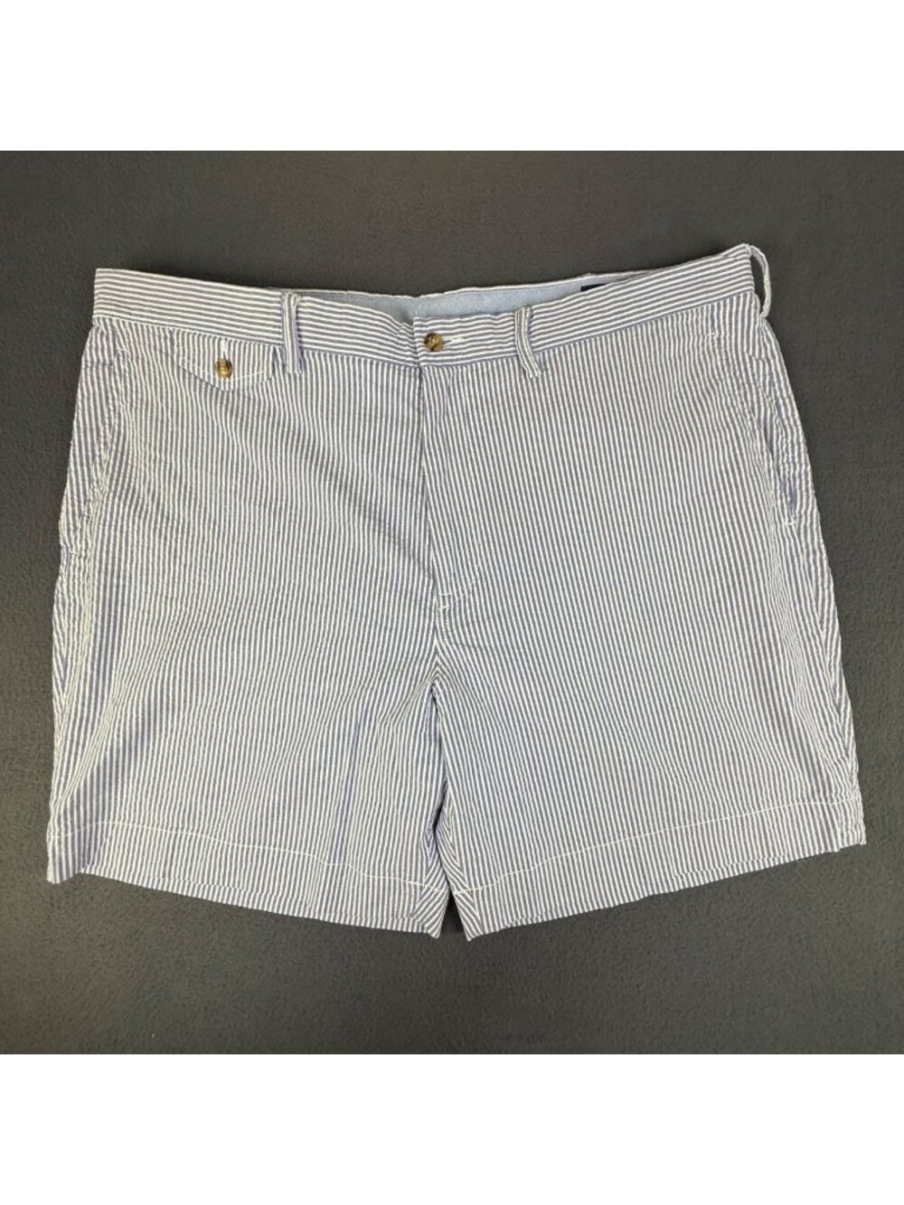 Polo Ralph Lauren Mens Sz40 Stretch Straight Fit Seersucker Pony Blue Shorts EUC